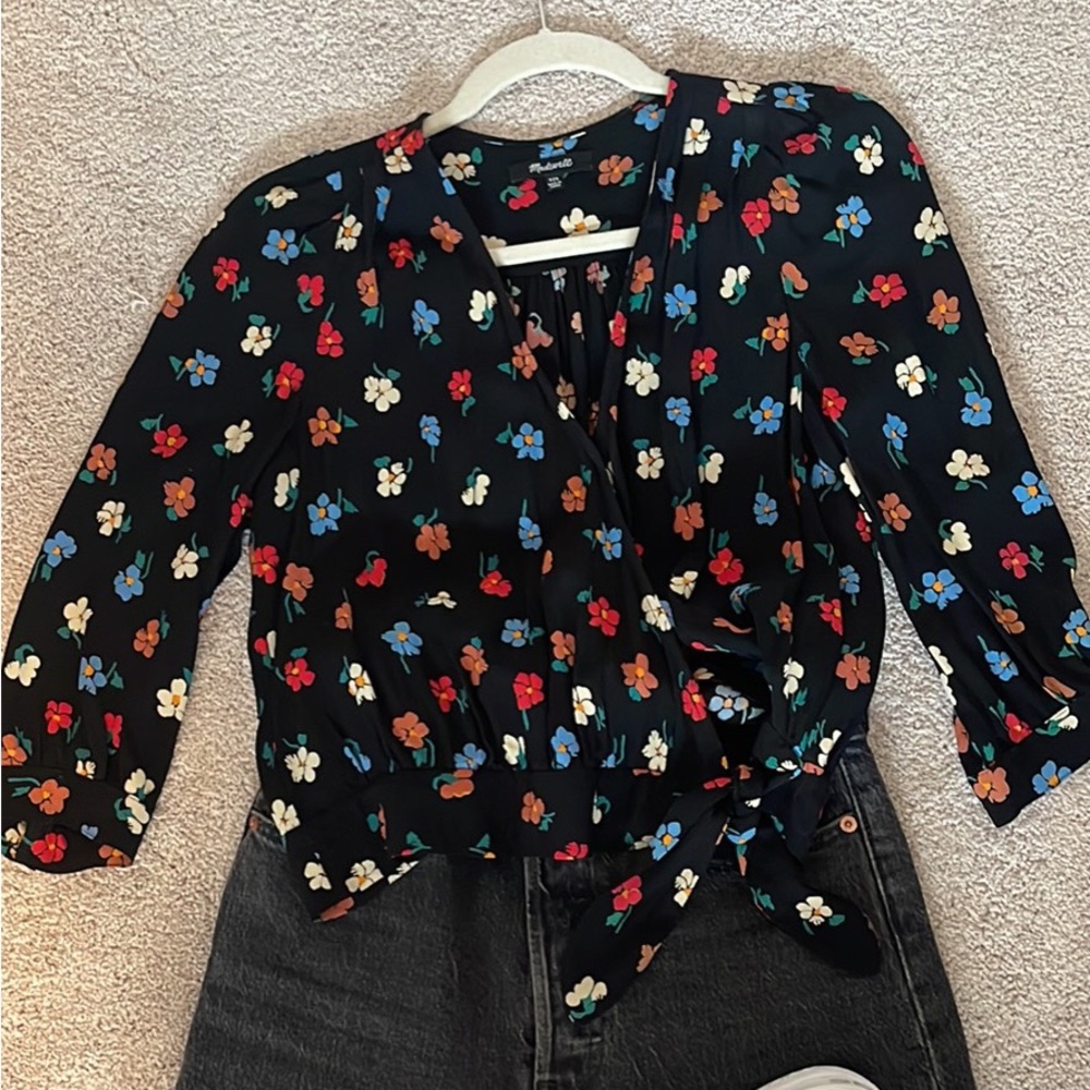 Madewell crepe floral TOP 3/4 length sleeves XS-Small